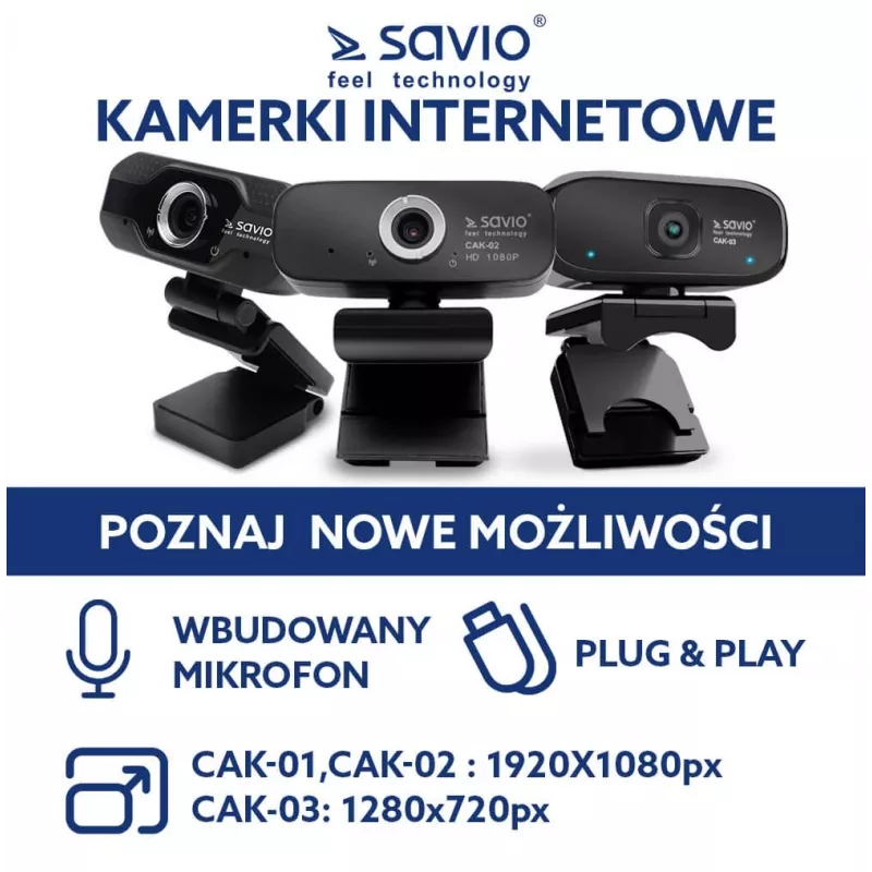 Savio internetinė kamera Webcam USB Full HD su įmontuotu mikrofonu