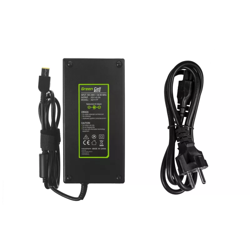 Maitinimo adapteris Green Cell AD117P 170W 20V 8,5A, skirtas Lenovo nešiojamiesiems kompiuteriams, vidaus naudojimui AC-į-DC, juodas