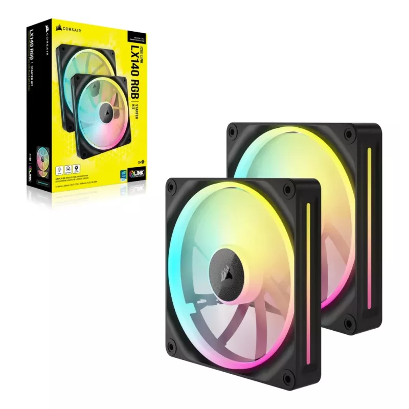 CORSAIR iCUE LINK LX140 RGB PWM korpuso ventiliatorius, 140 mm, ARGB, (2 vnt.), juodas