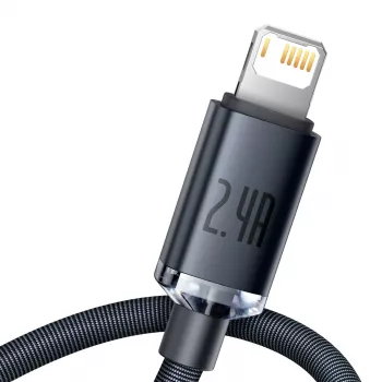 Baseus Crystal Shine laidas USB į Lightning, 2.4A, 1,2m (juodas)