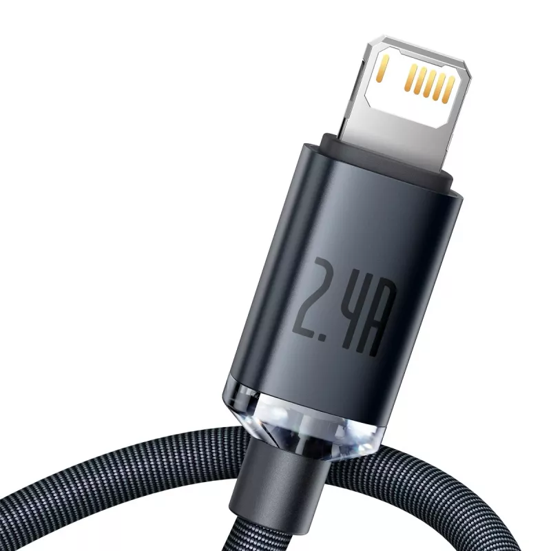 Baseus Crystal Shine laidas USB į Lightning, 2.4A, 1,2m (juodas)