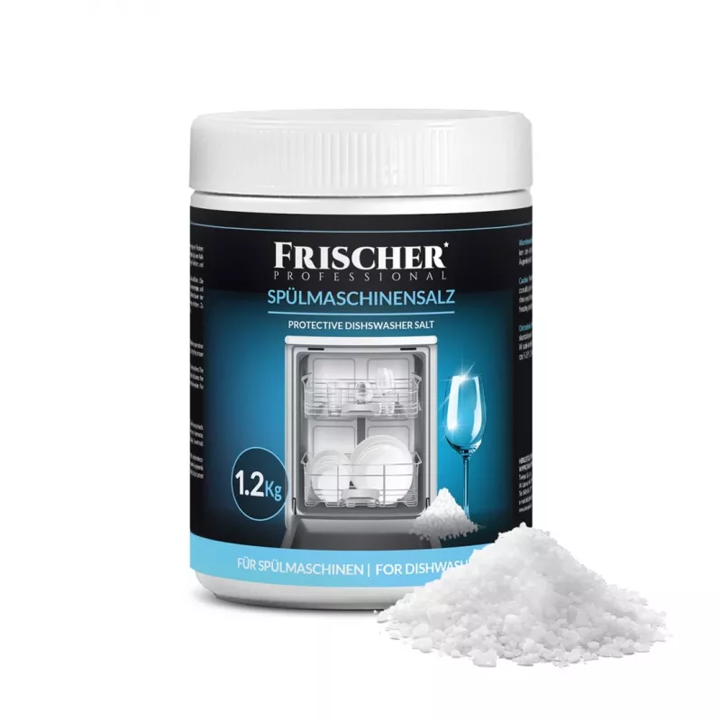 Indaplovių druska FRISCHER FR00101_1200, 1,2 kg, vandens minkštinimo druska plastikiniame inde