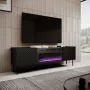TV spintelė su elektriniu židiniu Cama Meble ONDA 1805×400×580 mm, juoda, medžio drožlių plokštės viršus (ant grindų arba ant sienos)