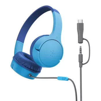 Ant ausų dedamos ausinės Belkin SoundForm Mini laidinės 3,5 mm USB-C mėlynos