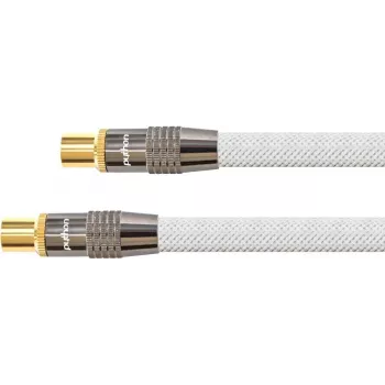 SAT antenos laidas, IEC/Koax kištukas ir lizdas auksuoti, ekranavimo lygis 120 dB, 75 omų, nailono pynė balta, 3 m, PYTHON® serija (GC-M2004)