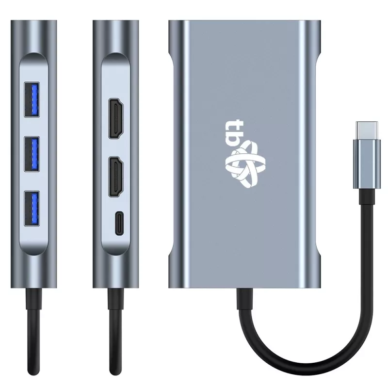 HUB 8v1 adapteris USB-C HDMI x2 USB VGA RJ45 PD