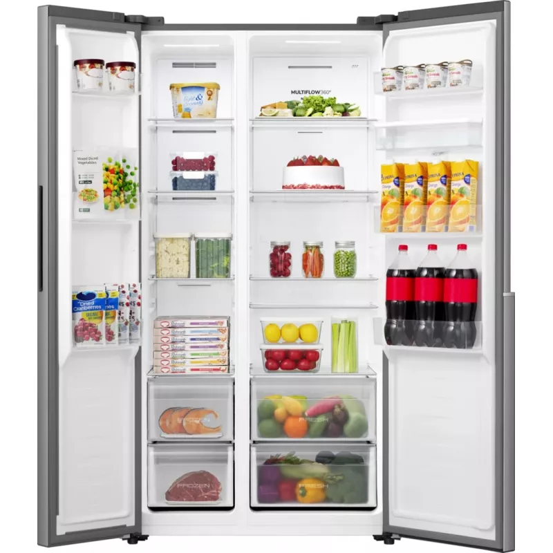 Gorenje HZF55082 NRS917E41XWD G400, Laisvai pastatomas šaldytuvas su šaldikliu, American door, Pilka, 2 durys, Liečiamas valdymas, LED