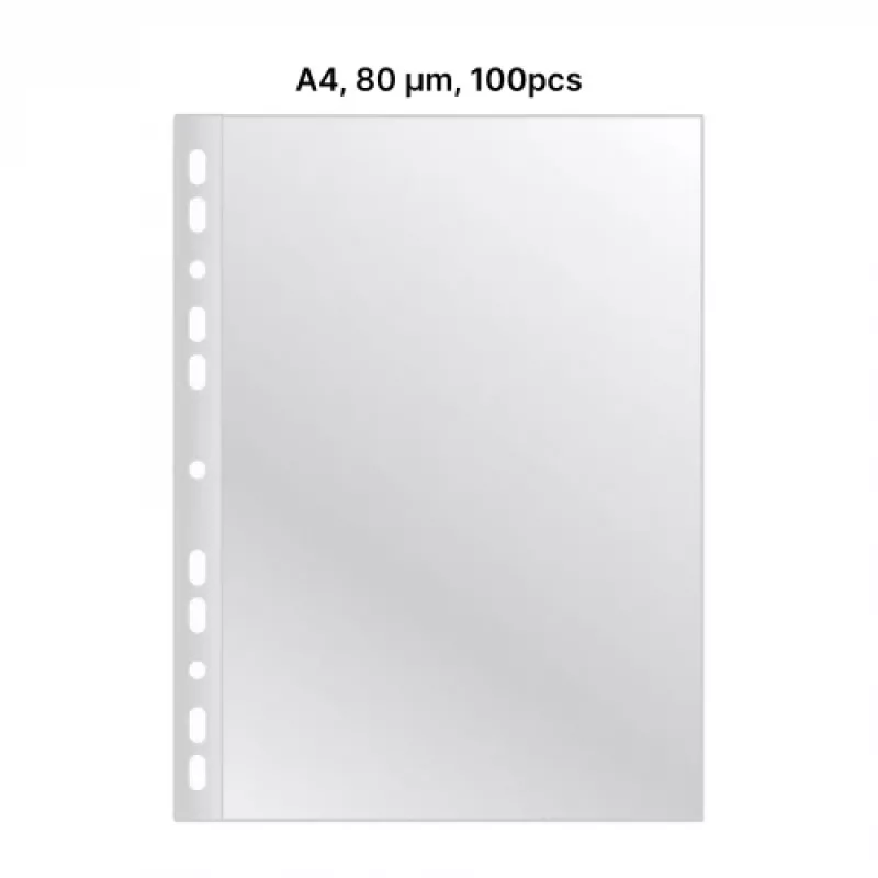 AD Class PUNCHED POCKET Cristal Clear A4 80 mikronų, pakelis 100 vnt.