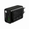 Įkroviklis CANYON OnCharge 65RC su integruotu USB-C laidu, 65W, 1x PD, 1x QC, EU kištukas, Juodas