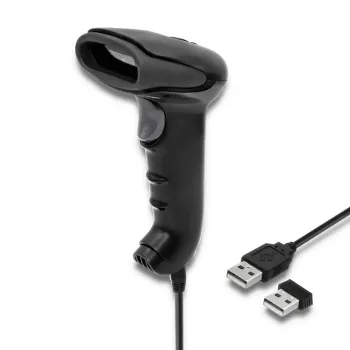 Nešiojamas brūkšninių kodų skaitytuvas QOLTEC 50868 – 1D/2D lazerinis skaitytuvas, USB laidinis ir belaidis, darbinis atstumas 600 mm, juodas