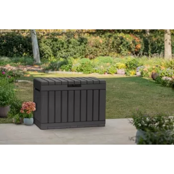 Laikymo dėžė lauke Keter Kentwood 190L – 190 litrų, grafitas, atverčiamas dangtis, 823×457×577 mm