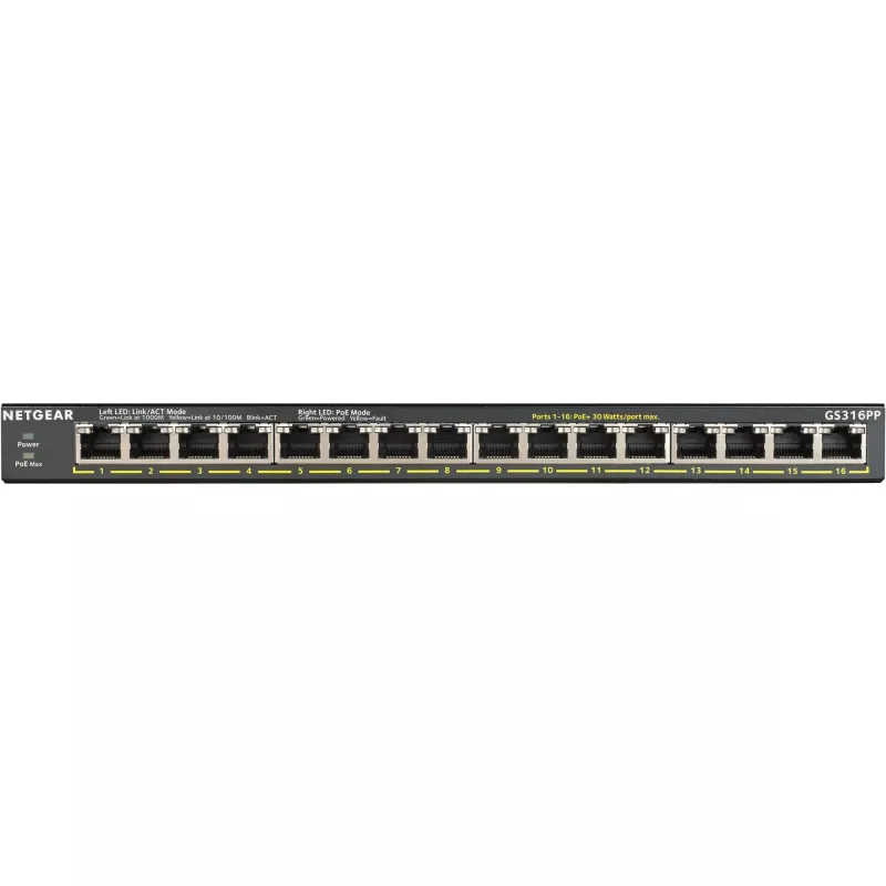 NETGEAR GS316PP nevaldomas Gigabit Ethernet (10/100/1000) Power over Ethernet (PoE) juodas