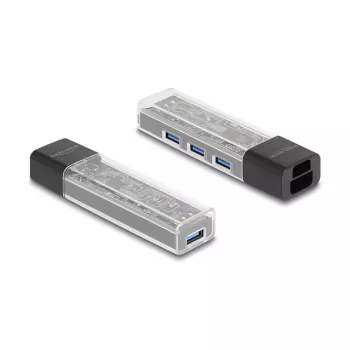 DELOCK USB 3.2 Gen 1 4 prievadų šakotuvas su Type-A ir Type-C jungtimis (5000 Mbit/s) juodas/permatomas