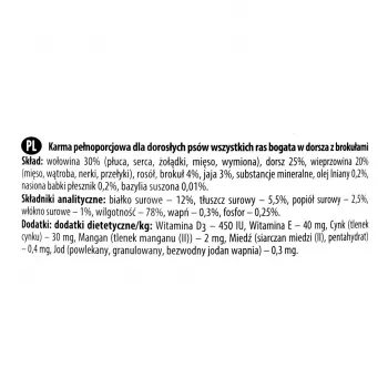 Šlapias šunų ėdalas Dolina Noteci Premium su menke ir brokoliais, 800 g, suaugusiems šunims, be grūdų, be glitimo