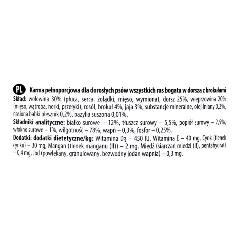 Šlapias šunų ėdalas Dolina Noteci Premium su menke ir brokoliais, 800 g, suaugusiems šunims, be grūdų, be glitimo