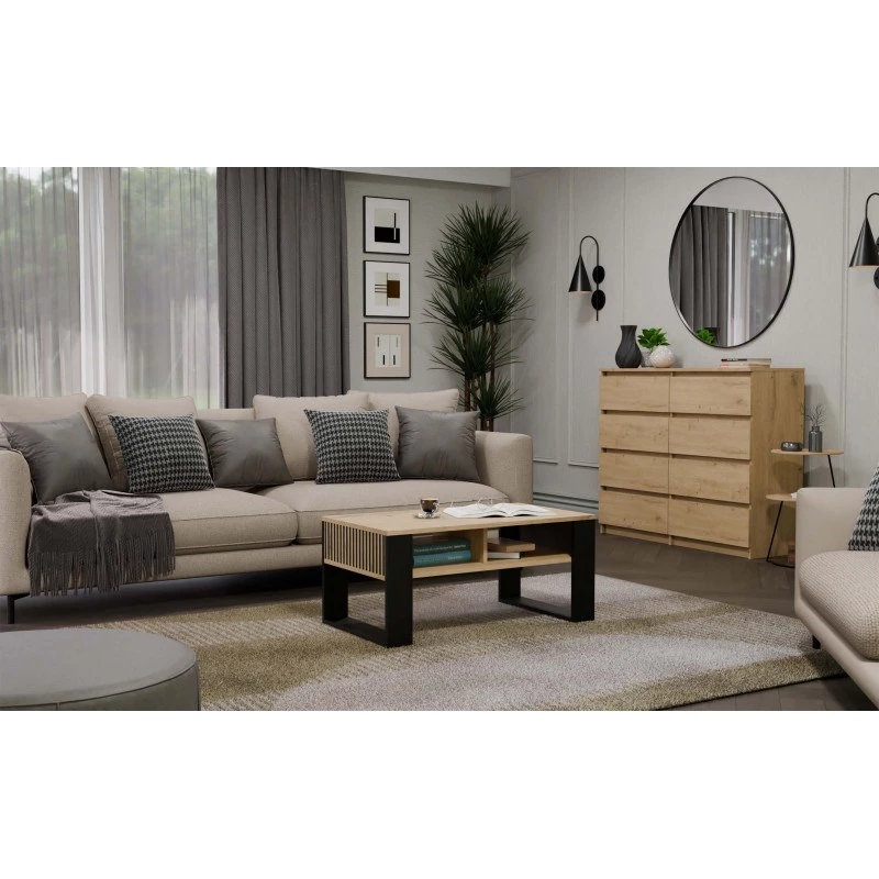 Stalikas kavos staliukas TOP E SHOP STOLIK KAWOWY ŁAWA MODERN 2P SLIM Dąb Artisan juodos lentelės