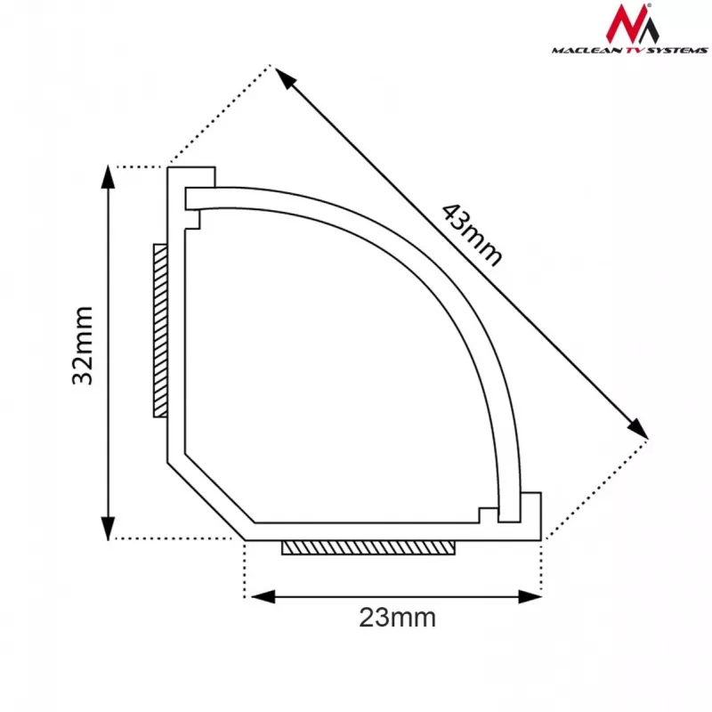 Lankstus kabelių kanalas grindims MACLEAN MCTV-575, baltas, 1,5 m, plotis 43 mm, aukštis 2,3–3,2 cm
