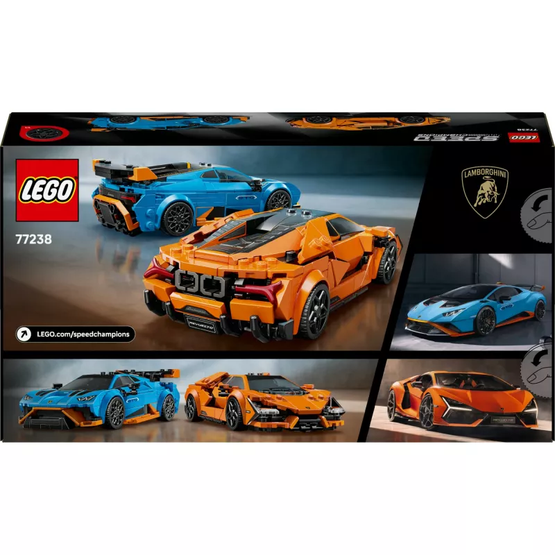 Konstruktorius LEGO Speed Champions rinkinys 77238 – Lamborghini Revuelto ir Huracán STO, 607 dalių, 2 minifigūrėlės, rekomenduojamas amžius 10+