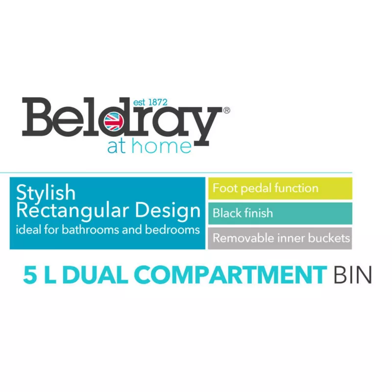 Beldray Dual Compartment Bin LA035235BLKFEU7 5 litrų juodas, dviejų skyrių virtuvinis šiukšlių konteineris