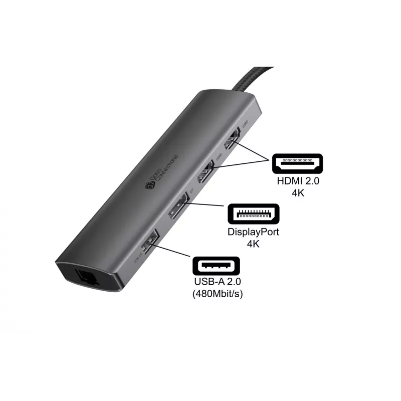 Alcasa HUB-C001A USB Type-C sąsajos šakotuvas 5000 Mbit/s Antracitas