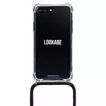 Dėklas-pakabukas ant kaklo Lookabe iPhone 7/8 Plus — auksinė grandinėlė, juodas maišelis