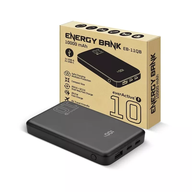 Nešiojamas powerbank'as everActive EB-11QB 10 000 mAh, 2× USB-C 20W (QC4.0)
