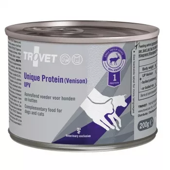 Šlapias ėdalas šunims ir katėms TROVET Unique Protein UPV Venison 200 g – papildomas ėdalas be grūdų ir cukraus