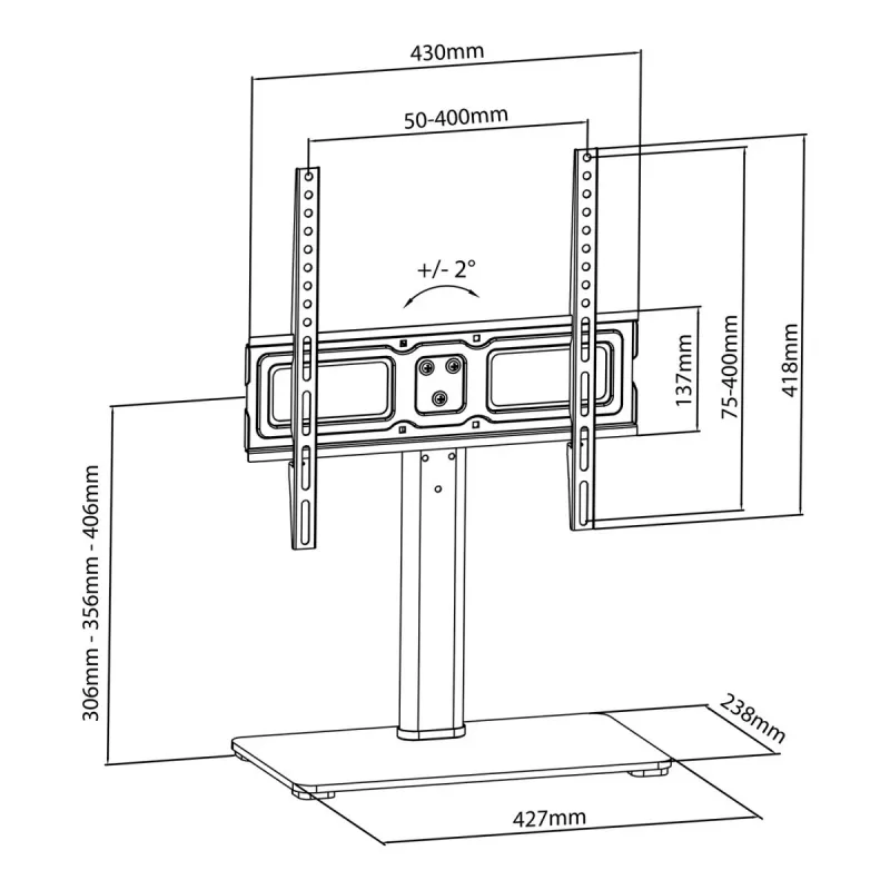 TV stovas MACLEAN MC-450, 32–65 colių, 40 kg, VESA iki 400×400, stalviršinis