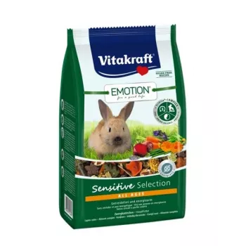 Sausas triušio ėdalas Vitakraft Emotion Sensitive 600 g – pilnavertis pašaras suaugusiems triušiams su jautriu virškinimu, daržovių skonis, 17 % žaliavinės ląstelienos