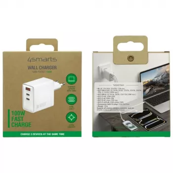 Sieninis įkroviklis 4smarts SGaN Pocket 100W 2C+1A baltas