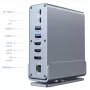Gembird 15-in-1 USB Type-C kelių prievadų adapteris A-CF-COMBO15-01 — USB 3.2 Gen 2, 4× Type-C, 2× HDMI, DisplayPort, PD 3.0, SD kortelių skaitytuvas, Gigabit LAN, 3,5 mm garsas, pilka
