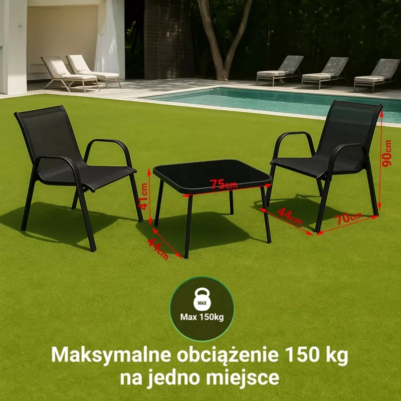 Sodo baldų komplektas Extralink Black Forest, Textilene dvi kėdės + juodas stalas