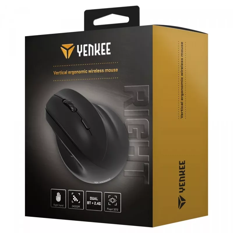 Ergonominė dešiniarankė belaidė pelė, dvigubas ryšys WL+BT Yenkee YMS 5060P