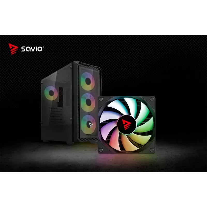 PC korpusas SAVIO Noctis Glass RGB – juodas, ATX/Micro-ATX, 210×410×450 mm, 3×120 mm priekiniai ventiliatoriai