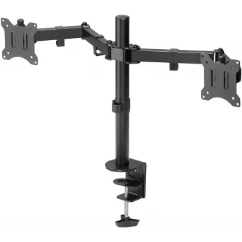 Goobay Monitor Arm Dual Flex – dviguba monitoriaus ranka 17–32 colių ekranams, stalinis laikiklis VESA 75 ir 100 mm, sukimas, pasukimas ir pakreipimas, aukščio reguliavimas, maksimali apkrova