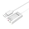 Garso keitiklis Unitek Y-247A, sidabrinis, USB Type-A jungtis, kompaktiškas 12×28×46 mm