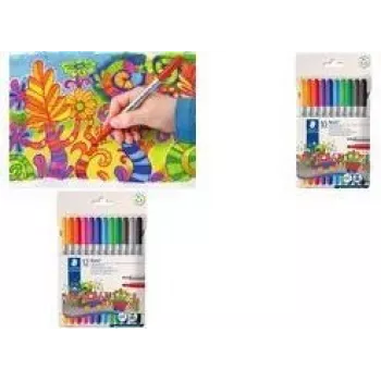 Felt Pieštukai Staedtler 320 C12 Smulkus/Vidutinis Juoda Mėlyna Ruda Žalia Pilka Šviesiai Mėlyna Šviesiai Pilka Oranžinė Rožinė Raudona Violetinė Geltona