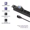 Qoltec 53999 19 colių stelažo maitinimo juosta PDU, 1U, 8x IEC C13, 10 A, su automatiniu jungikliu, 2 m