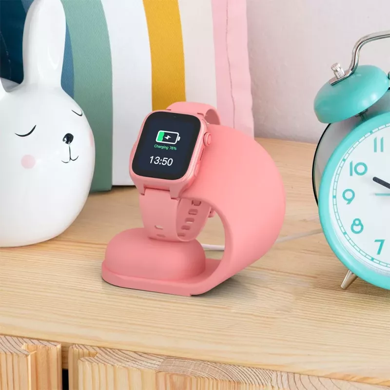 Įkrovimo stovas Stelio ST-CHS01-PK Junior rožinis – USB belaidis įkroviklis telefonams ir planšetėms, vienas prievadas, kompaktiškas