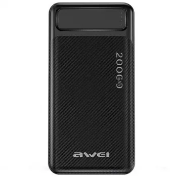 Nešiojamas išorinis akumuliatorius AWEI P6K 20000mAh Juodas 2xUSB/PD/Micro-USB