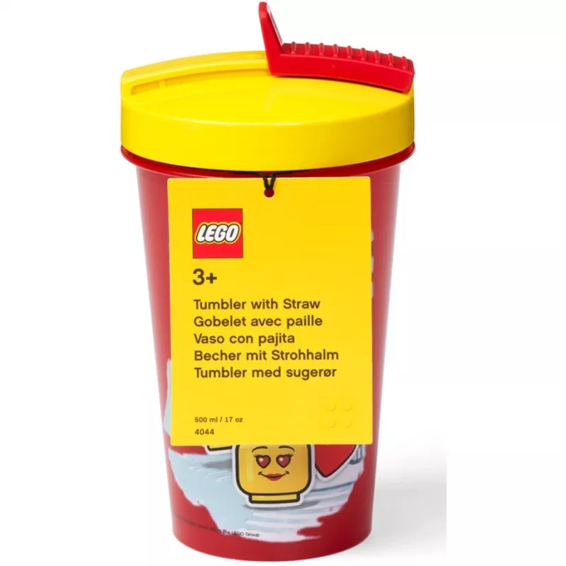 Puodelis su šiaudeliu Room Copenhagen LEGO Iconic Girl Bright Red 500 ml (raudona/geltona)