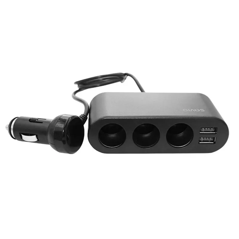 Automobilinis USB įkroviklis SAVIO SA-024 – universalus mobiliųjų įrenginių įkroviklis, įėjimas 12–24 V, išėjimas 5 V, juodas, cigarečių degtukas