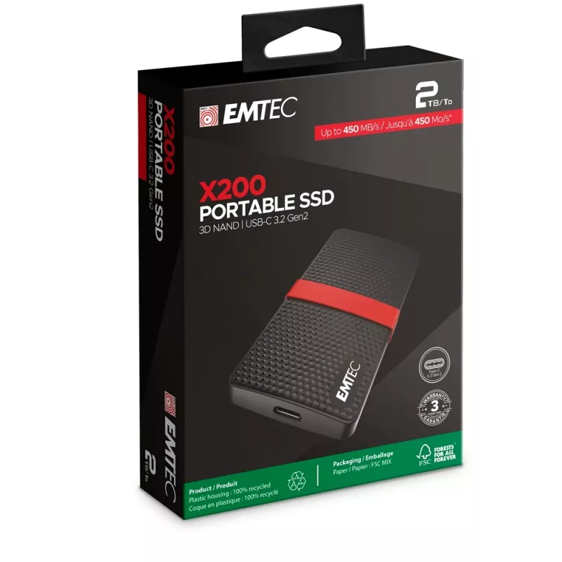 SSD nešiojamas Emtec X200 1TB USB Type-C 3.2 Gen 1