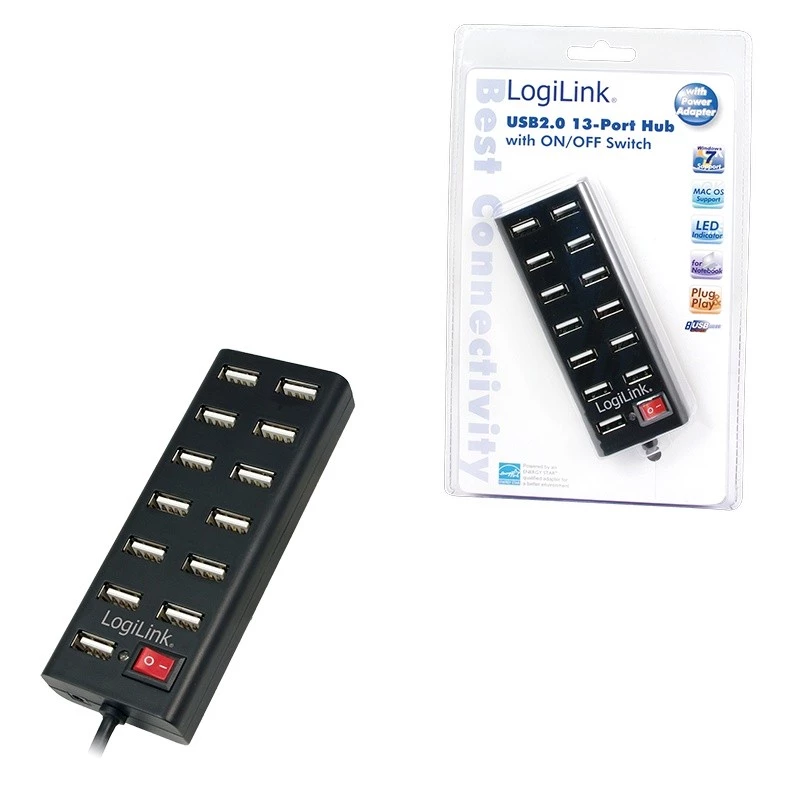 USB 2.0 šakotuvas LogiLink UA0126, 13 prievadų, juodas