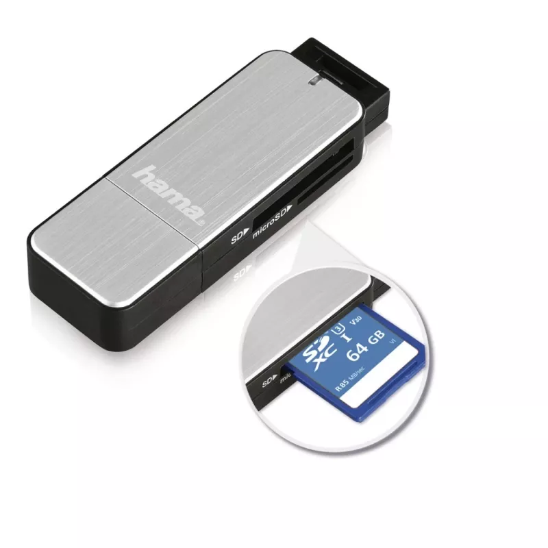 Hama 123900 kortelių skaitytuvas USB 3.2 Gen 1 (3.1 Gen 1) juodas, sidabrinis