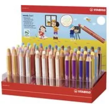 Stabilo Multitalentstift woody 7,60 cm (3) – 48 spalvų apvalus stendas, universalus dažymo įrankis: spalvotas pieštukas, akvarelinis pieštukas, vaškinė kreidelė