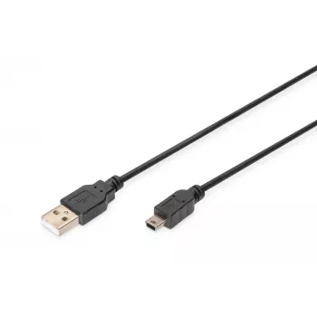 ASM AK-300130-030-S ASSMANN Laidas USB 2.0 HighSpeed Canon USB A / miniUSB B (5 kontaktų) Vyriškas/Vyriškas Juodas 3 m