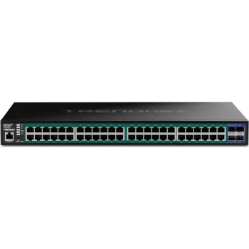 TRENDnet TPE-3524S – Switch, 52 prievadai, Web, L2+, Smart, 48 x 10/100/1000 (PoE+) + 4 x 10 Gigabit SFP+, stalinis / montuojamas į stelažą, PoE+ (410 W), atitinka TAA