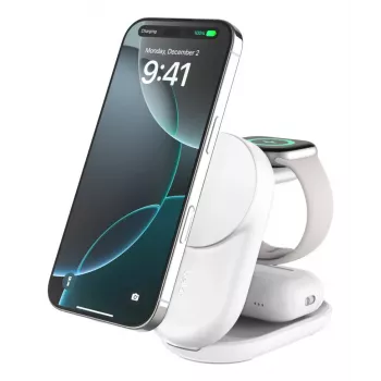 Vidinis belaidis įkroviklis Belkin UltraCharge 25W Qi2 3in1 Magnetinis apvalus baltas EU