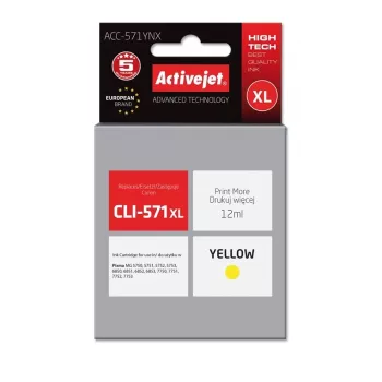 Activejet ACC-571YNX rašalas (Canon CLI-571XLY pakaitalas; Supreme; 12 ml; geltona)